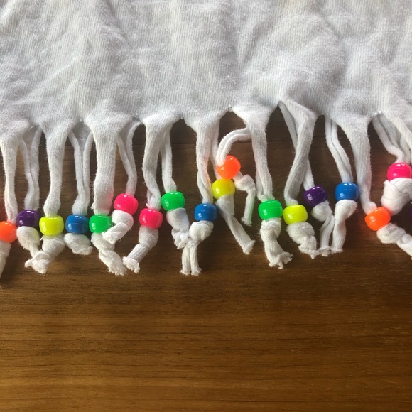 VINTAGE 2002 Orange Beach white crop top w/fringe & beads - Picture 4 of 8